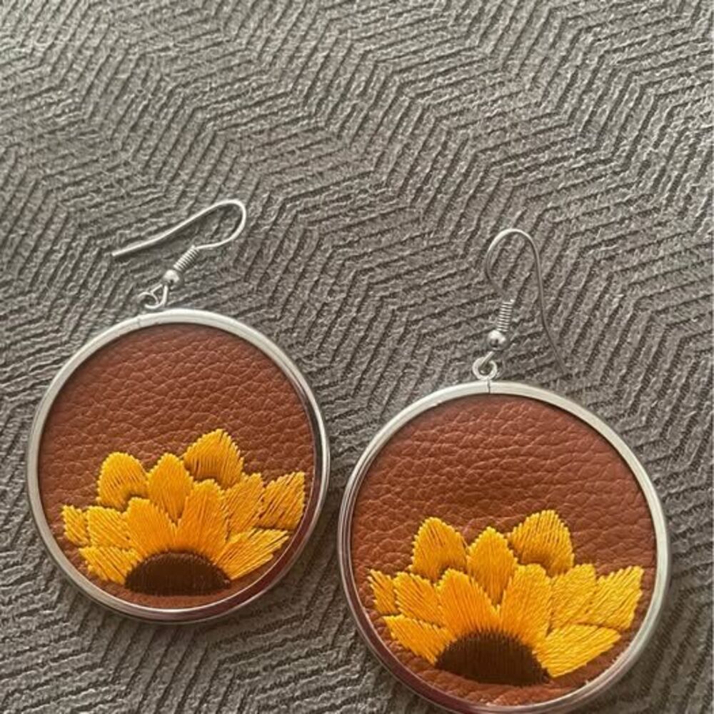 Sunflower Embroidered Earrings